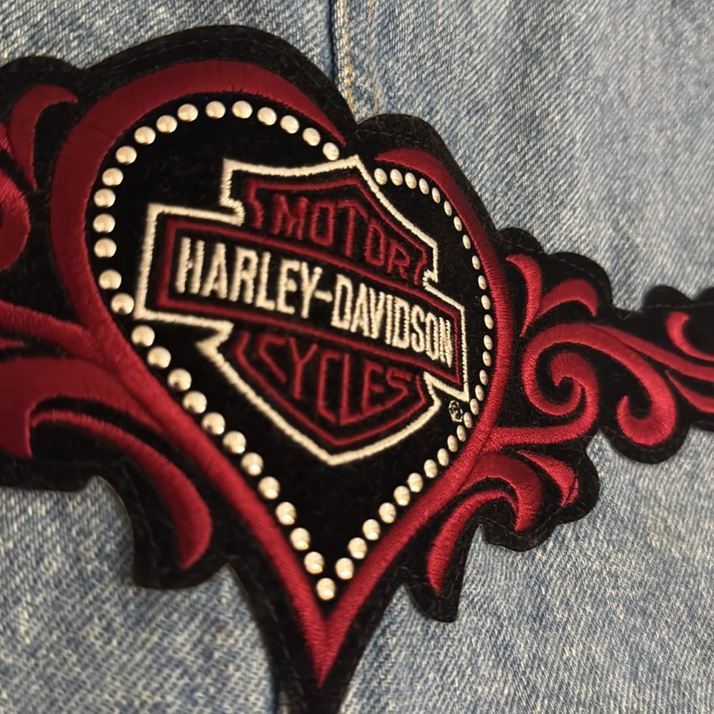 Vintage Harley-Davidson Custom Patch Denim Vest Y2K Biker Style Women’s‎ M - Picture 14 of 15